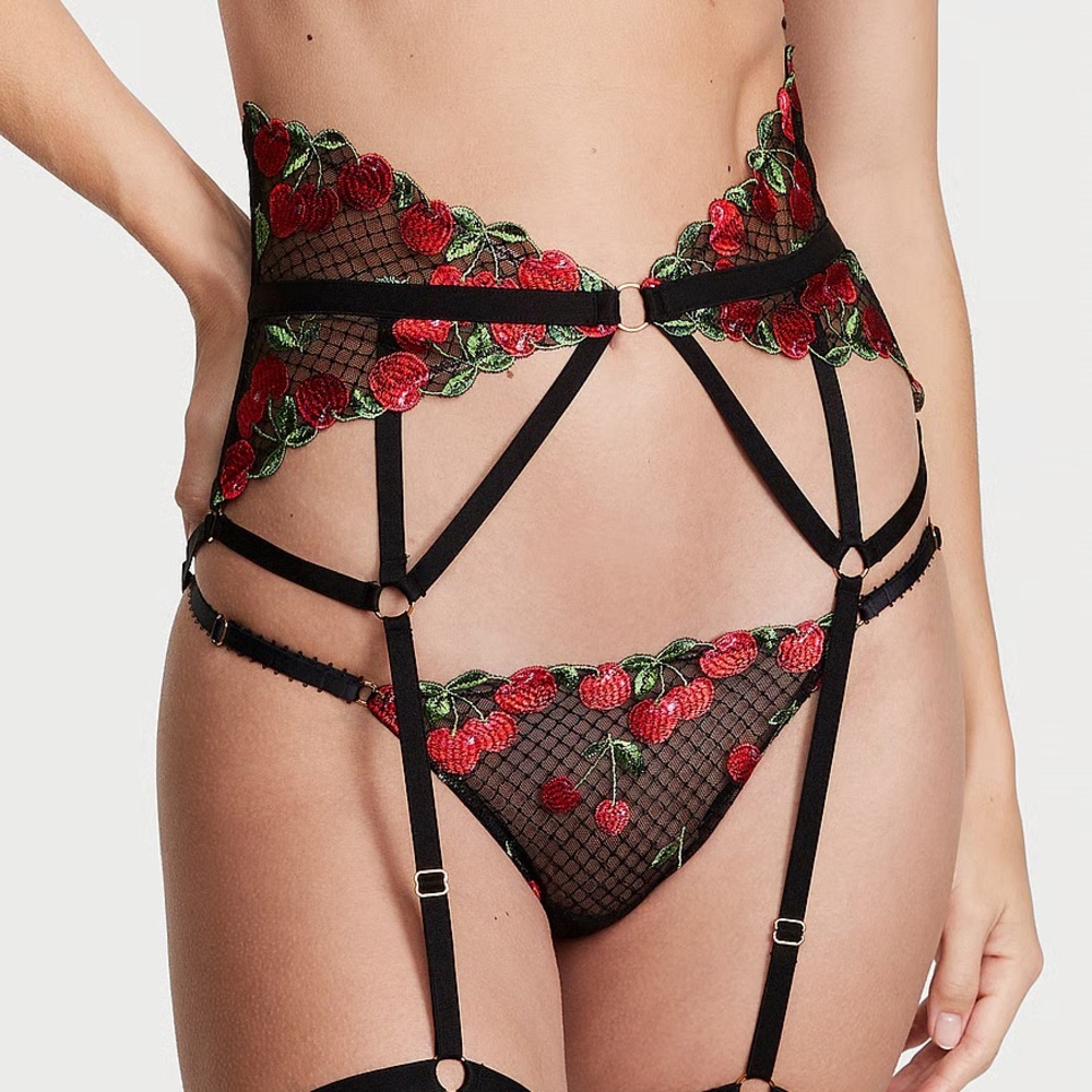 NWT Victoria’s Secret Cherry Embroidery Garter Belt